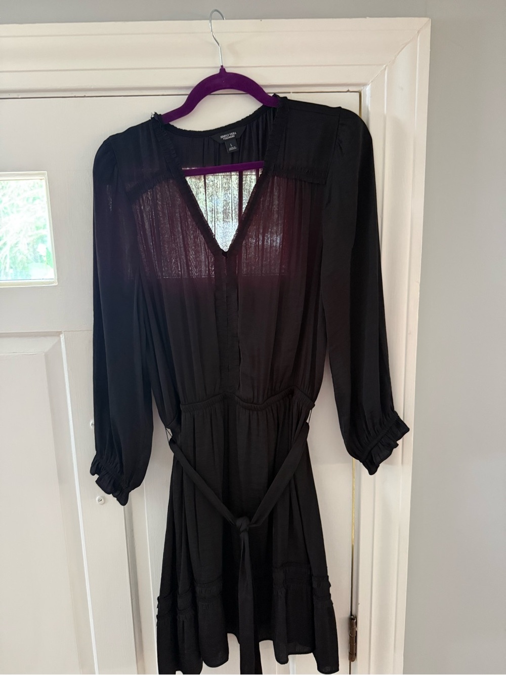Simply Vera Vera Wang Black Long-Sleeve V-Neck Tie-Waist Dress